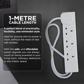 White power strip with 1-metre cable length on a dark background